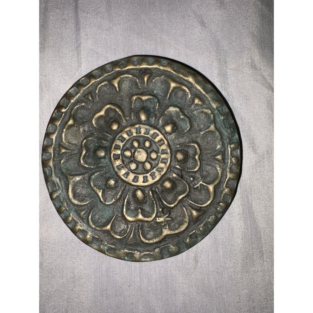 Vintage Korean Brass Trivet Coaster Song Dynasty Tile Reproduction Decor